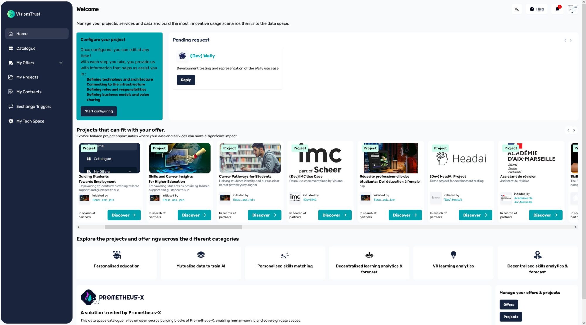 Example of the marketplace’s main page